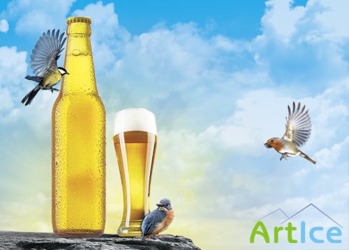 PSD Source - Gold Beer Advertizing