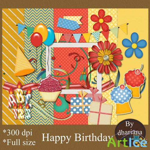 Scrap Set - Happy Birthday PNG and JPG
