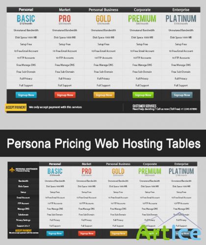 Persona Pricing Web Hosting Tables PSD Template