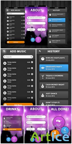5 Style Menu Iphone App UI PSD Template