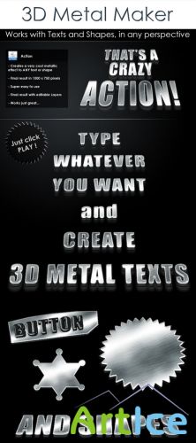 3D Metal Text Photoshop Action and Shapes REUPLOAD