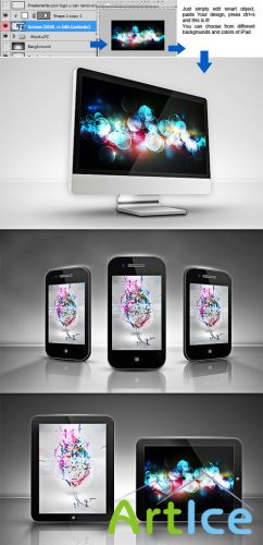 iPad, iPhone, iMac Mockup PSD Template