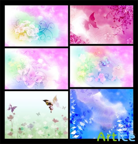 PSD Source - Background Fashion Pattern With Flowers 2 And Butterflies