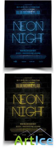 Neon Night Party Flyer/Poster PSD Template