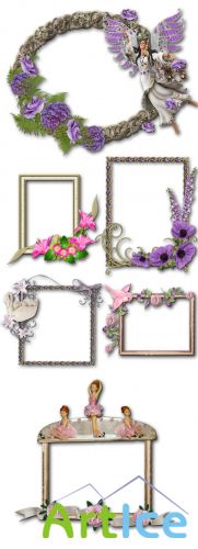 Scrap Set - Spring frame with flowers PNG Files