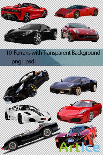 10 Ferraris Cliparts PSD Template