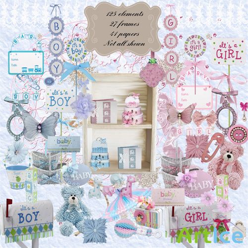 Scrap Set - Baby Boy and Girl PNG and JPG Files