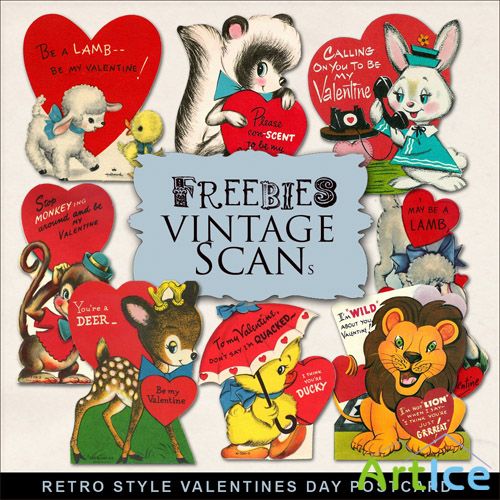 Scrap-kit - Retro Style Valentines Day Postcards