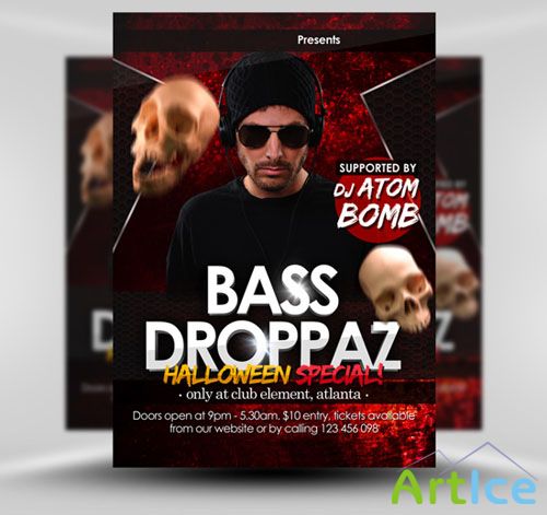 Bass Droppaz Halloween Party Flyer/Poster PSD Template