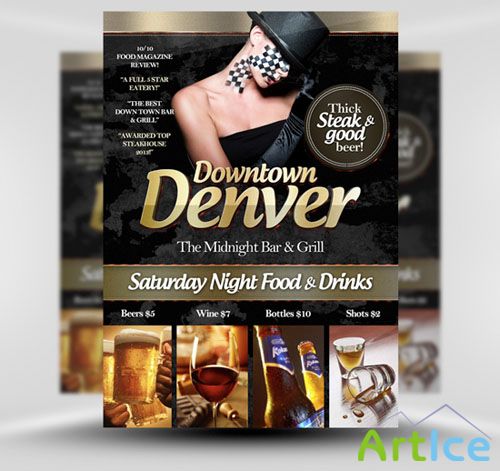 Downtown Denver Bar Party Flyer/Poster PSD Template