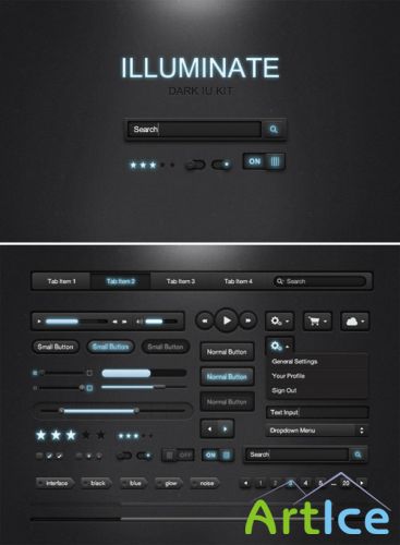 Illuminate Dark UI Kit PSD Template