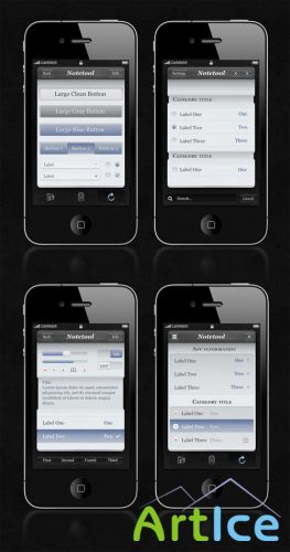 Notetool iPhone App UI Kit PSD Template