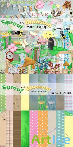 Scrap Set - Sprout and Blossom PNG and JPG Files
