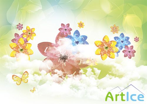PSD Source - Spring Background 2013 - Flowers in the Clouds
