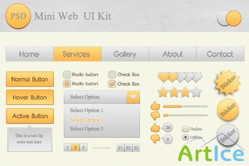 PSD Web Elements - Mini Web UI Kit - Orange And Grey Color Style