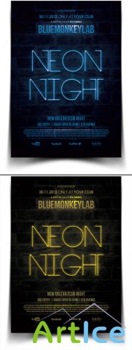 Neon Night Party Flyer/Poster PSD Template