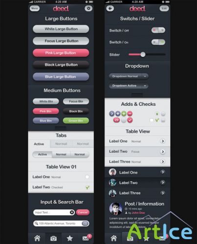 Pixeden - Deed iPhone App UI Kit Psd