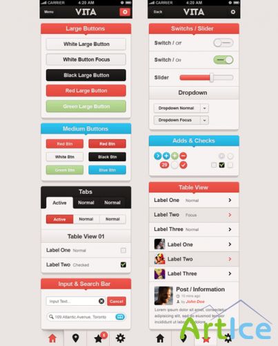 Pixeden - Vita iPhone App UI Kit Psd
