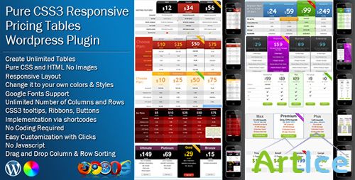 CodeCanyon - Pure CSS Responsive Pricing Tables v1.1 for Wordpress