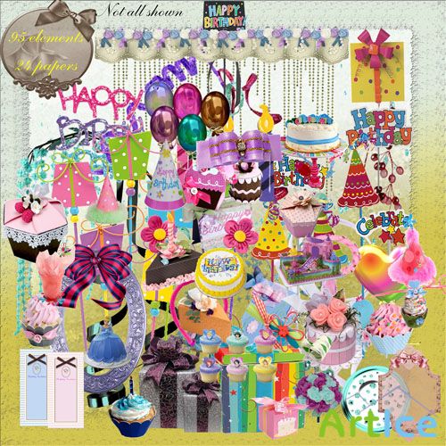 Scrap Set - Happy Birthday PNG and JPG Files