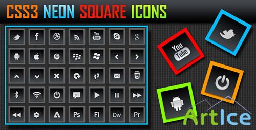 CodeCanyon - CSS3 Neon Square Icons - Buttons
