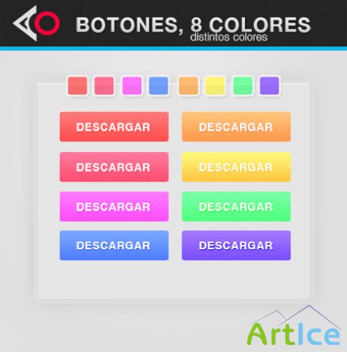PSD Web Design - 8 Colored Buttons
