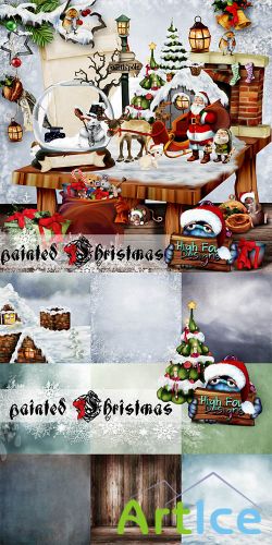 Scrap Set - Painted Christmas PNG and JPG Files