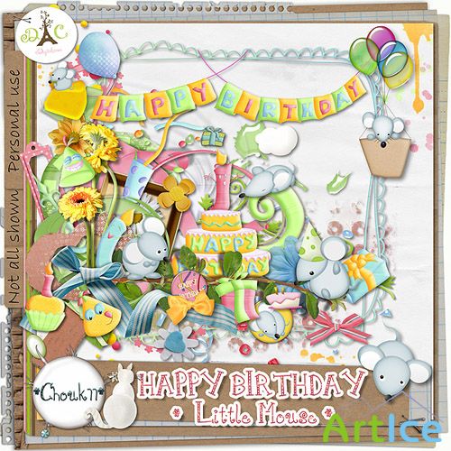 Scrap Set - Happy Birthday Little Mouse PNG and JPG Files