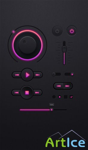 PSD Web Design - Music Player UI kit PSD, Dark Theme UI