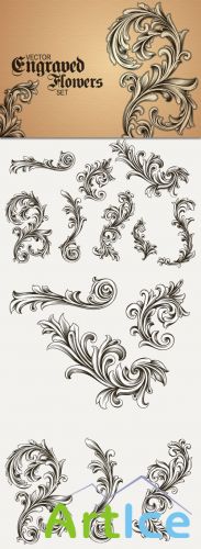 Designtnt - Vector Engraved Floral Elements