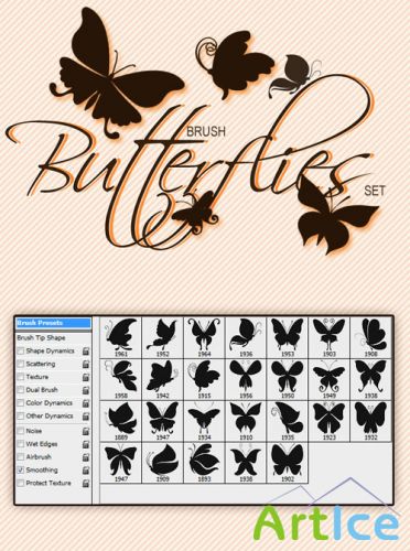 Designtnt - Butterflies Photoshop Brushes Set 1