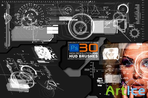 30 Heads Up Display Photoshop Brushes