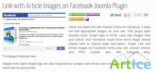 Link with Article Images on Facebook Pro v2.0.10 Joomla 1.5 - 2.5 Plugin