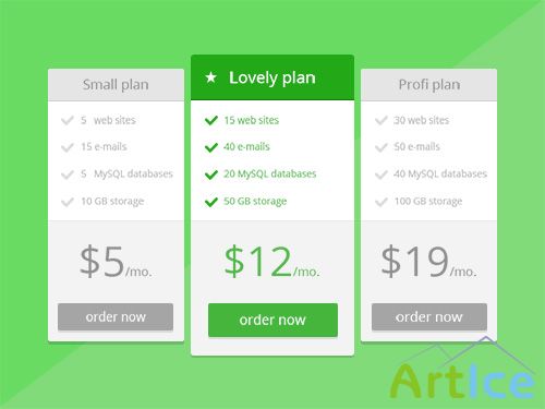 PSD Web Design - Green Flat price table