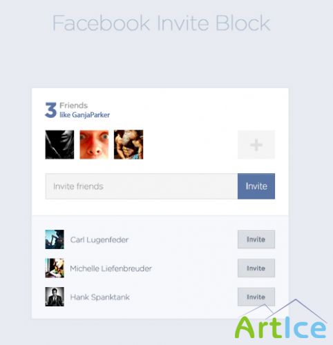 PSD Web Design - Facebook invite block in flat style