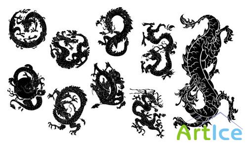 Japanese Dragons Photoshop Vector Pack 1
