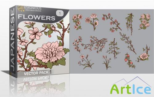 Japanese Flowers Photoshop Vector Pack 1
