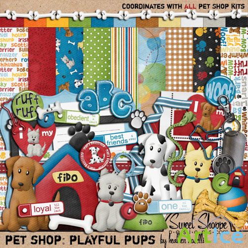 Scrap Set -  Pet Shop Playful Pups PNG and JPG Files