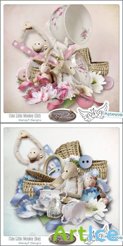 Scrap Set - Cute Little Monkey PNG and JPG Files