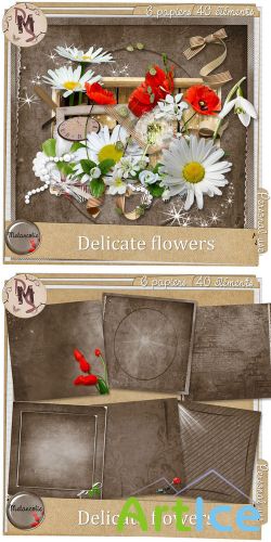 Scrap Set - Delicate Flowers PNG and JPG Files