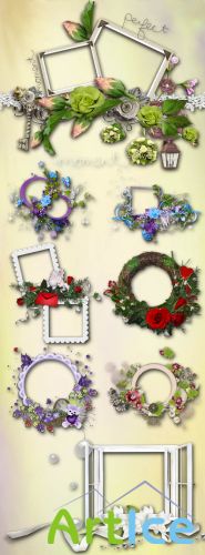 Beautiful frame with flowers PNG Files