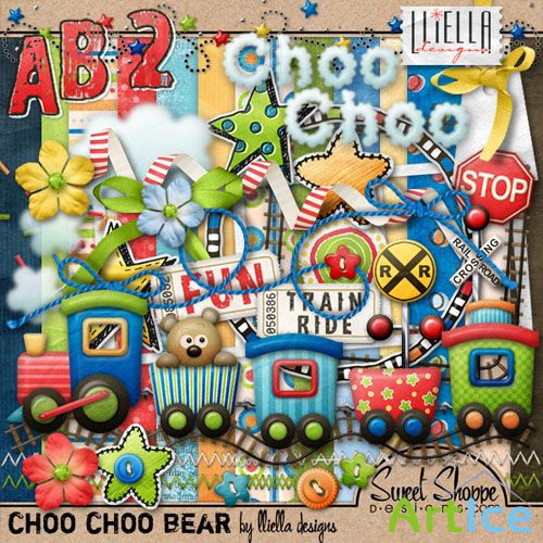 Scrap Set - Choo Choo Bear PNG and JPG Files