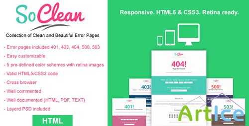 ThemeForest - SoClean - Clean and Beautiful Errors Pages - RIP