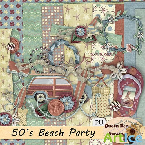Scrap Set - 50s Beach Party PNG and JPG Files