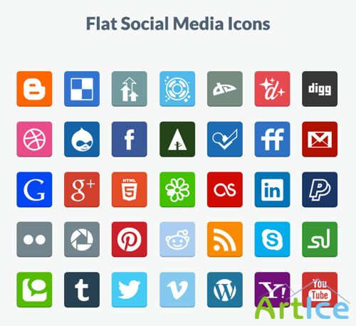 Flat Social Media PNG & PSD Icons