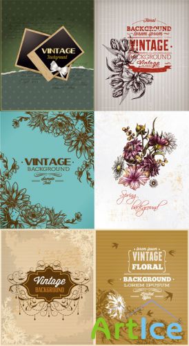 Vintage Floral Vector Illystrations Set 8