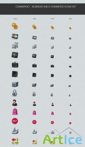 Commercio Business and E-Commerce Icons Set