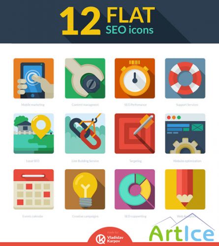 12 Flat Seo Icons