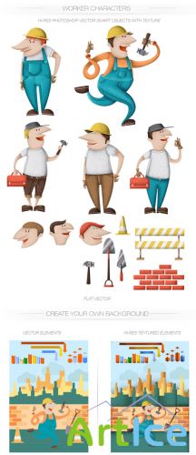 Construction Worker Vector Characters Set