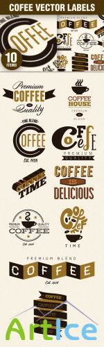 Designtnt - Coffee Labels Badges Vector Set